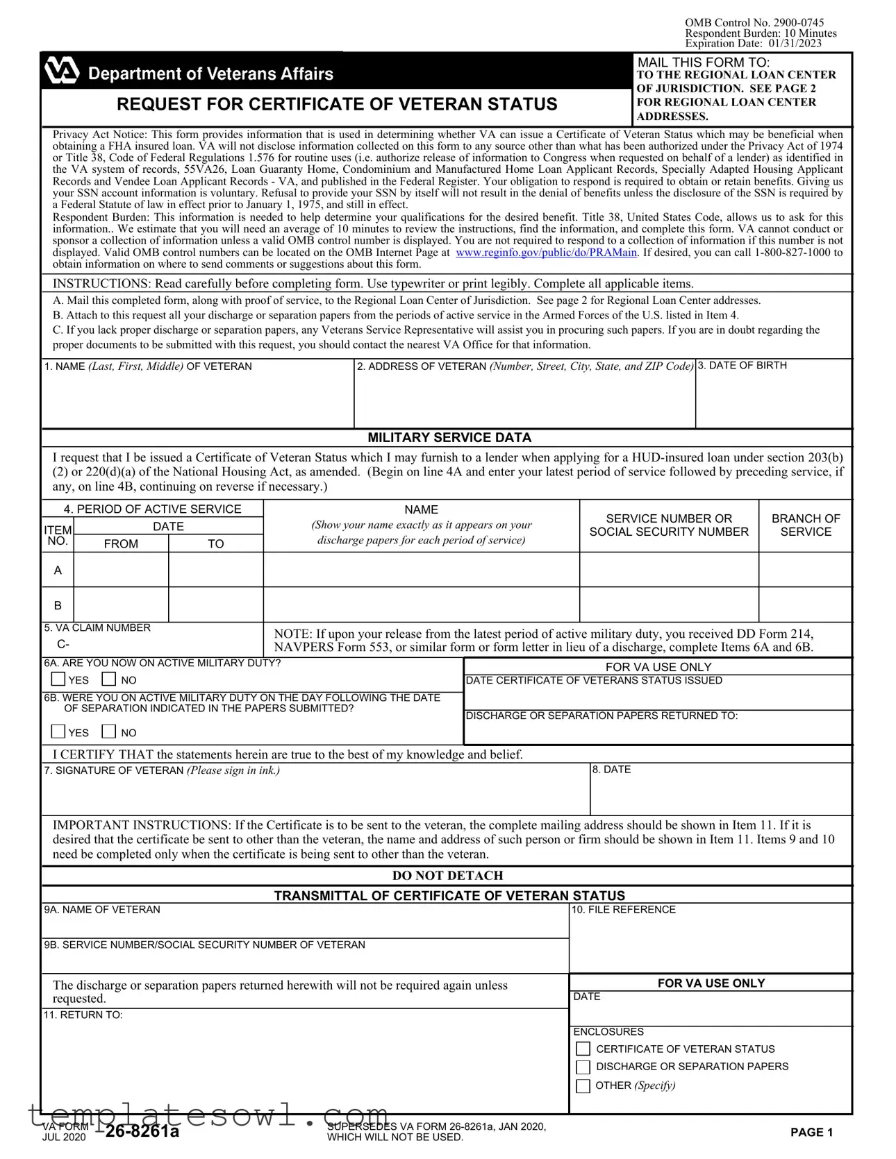 Fill Out Your Va 26 8261A Form