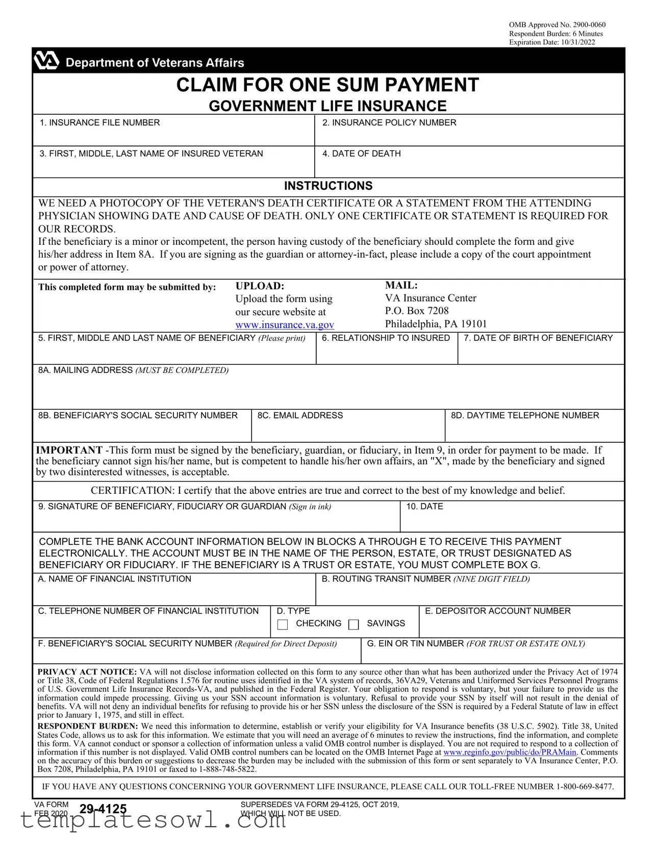 Fill Out Your Va 29 4125 Form
