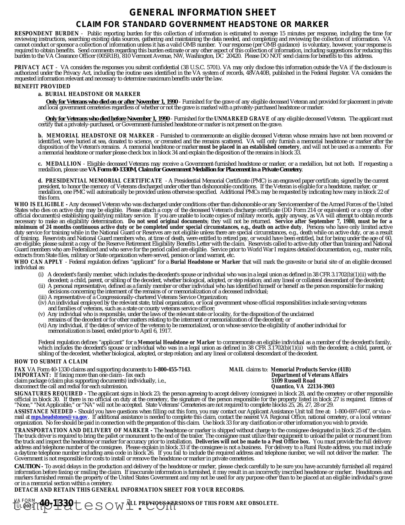 Fill Out Your Va 40 1330 Form