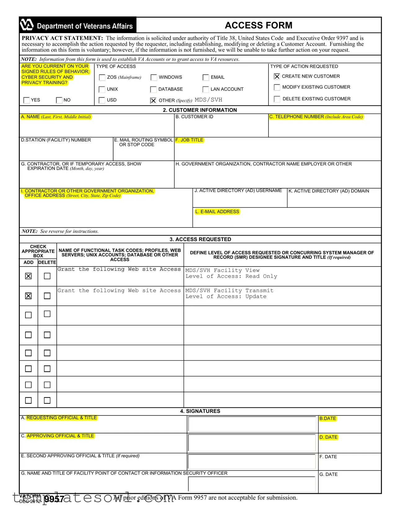 Fill Out Your Va 9957 Form