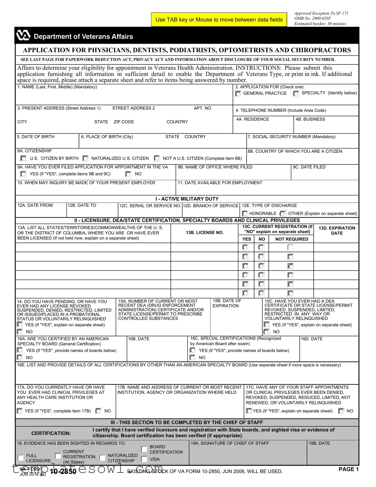 Fill Out Your Va Application Physician Form