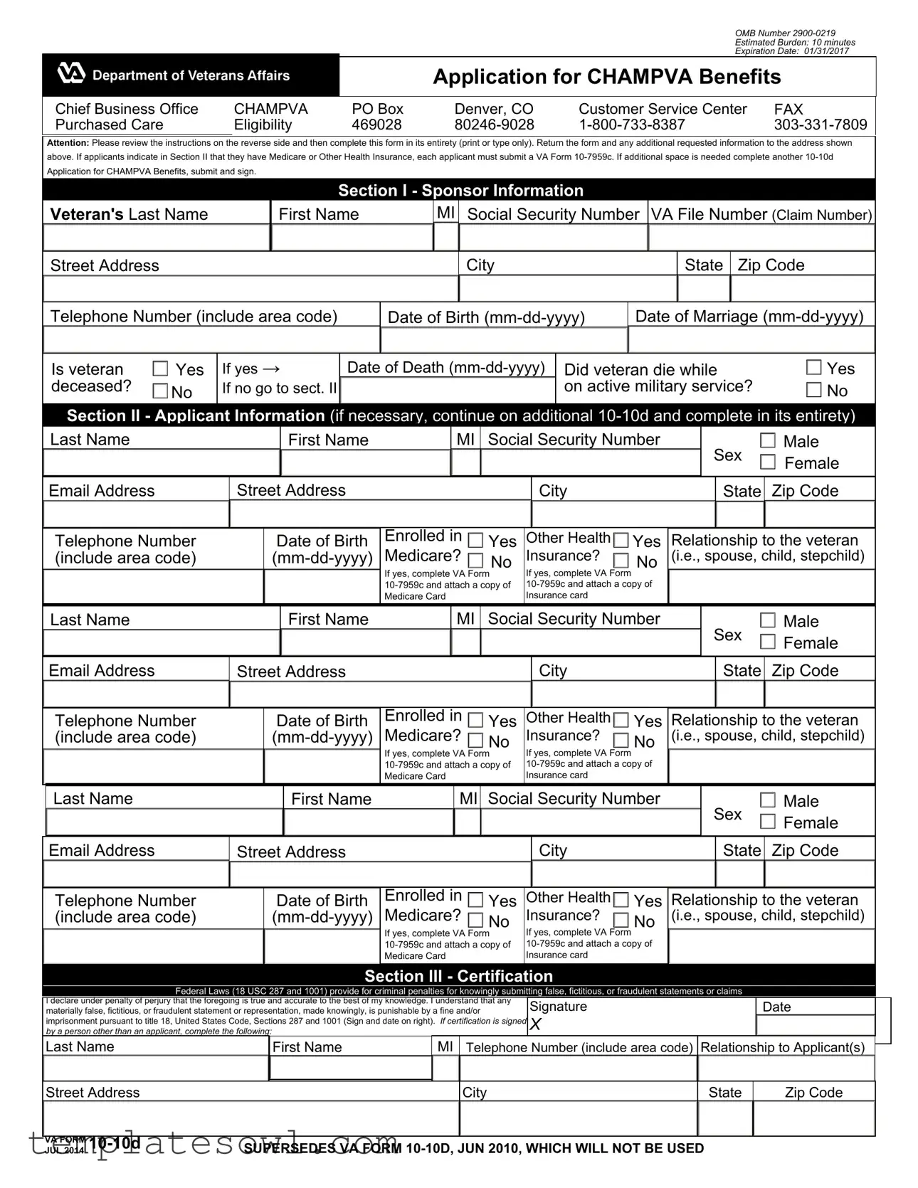 Fill Out Your Va Champva Application 10 10D Form
