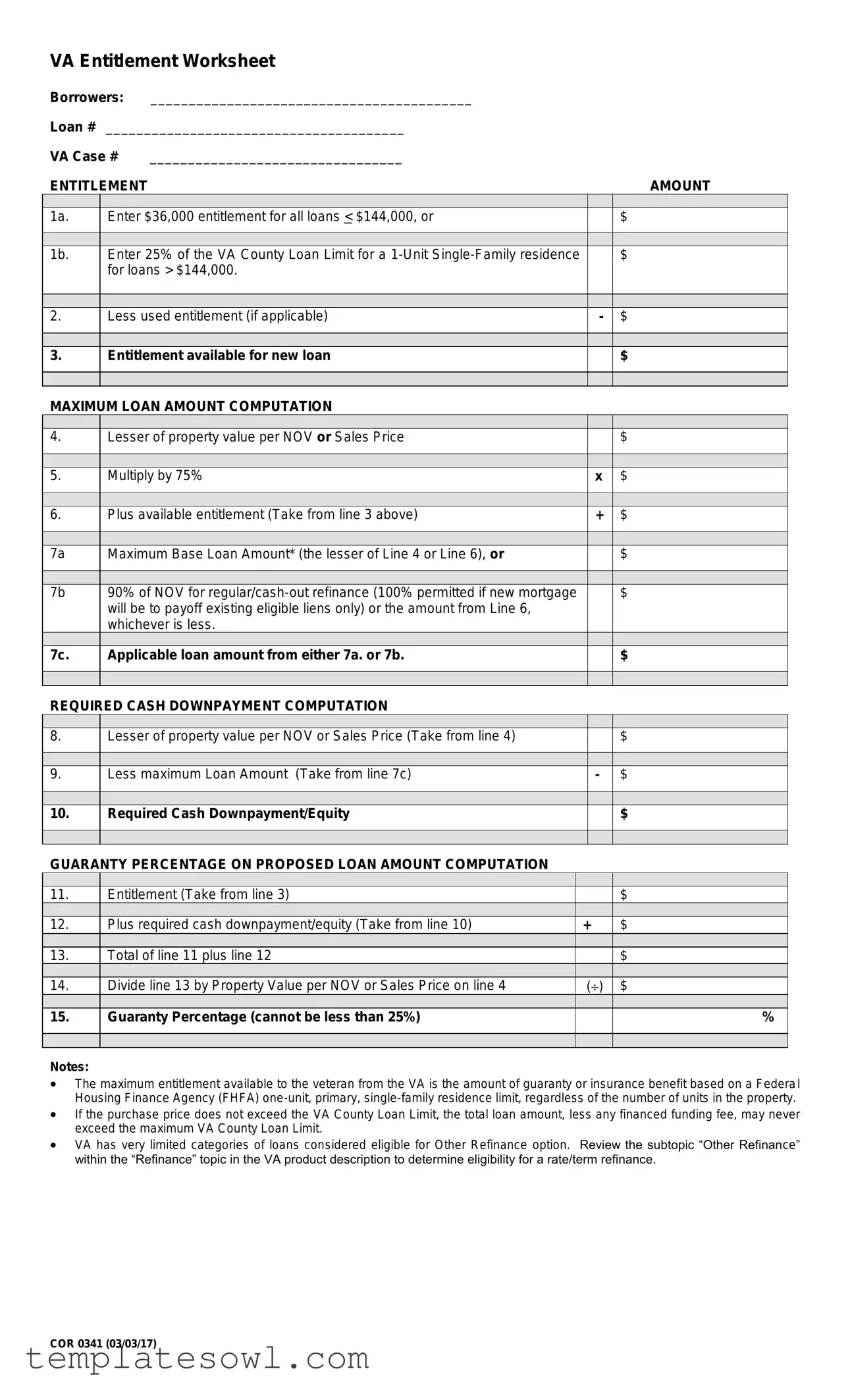 Fill Out Your Va Entitlement Worksheet Form