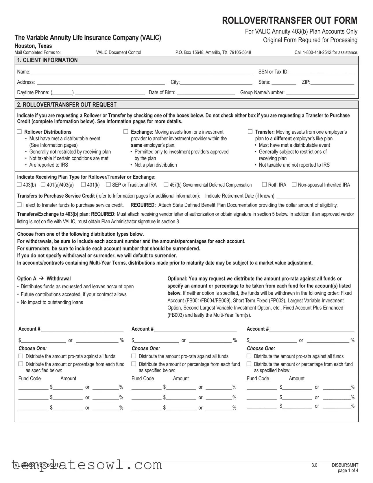 Fill Out Your Valic 403B Rollover Transfer Form