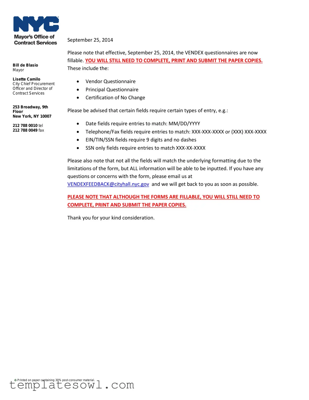 Fill Out Your Vendex Nyc Form