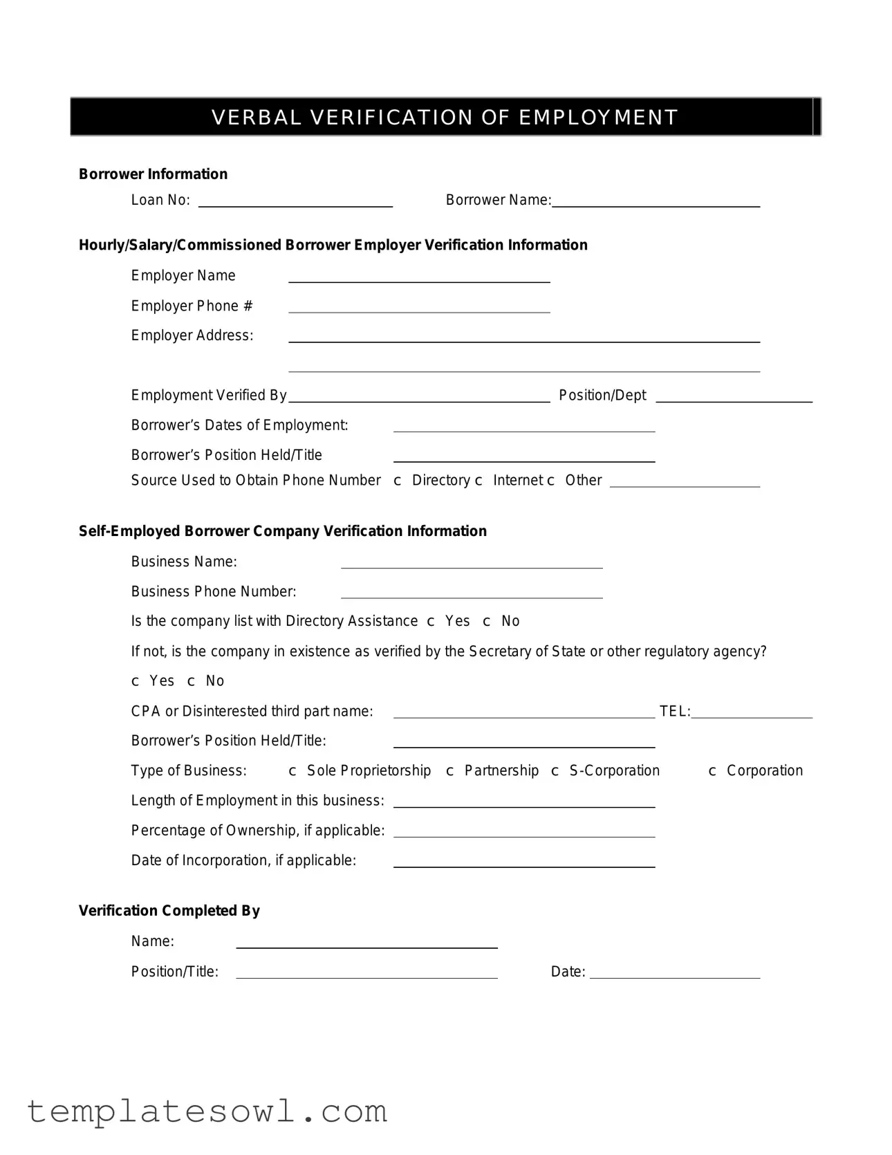 Fill Out Your Verbal Verification Form