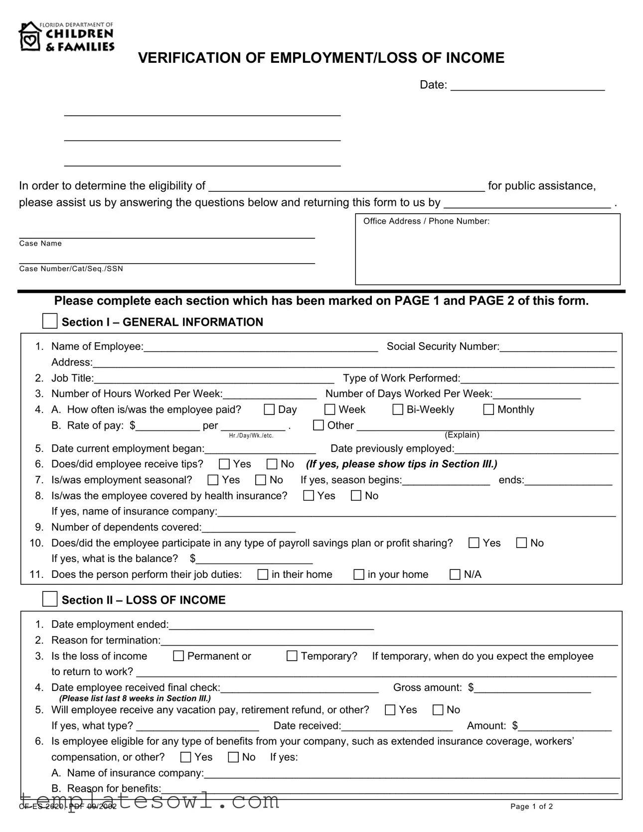 Fill Out Your Verification Of Employment Loss Form