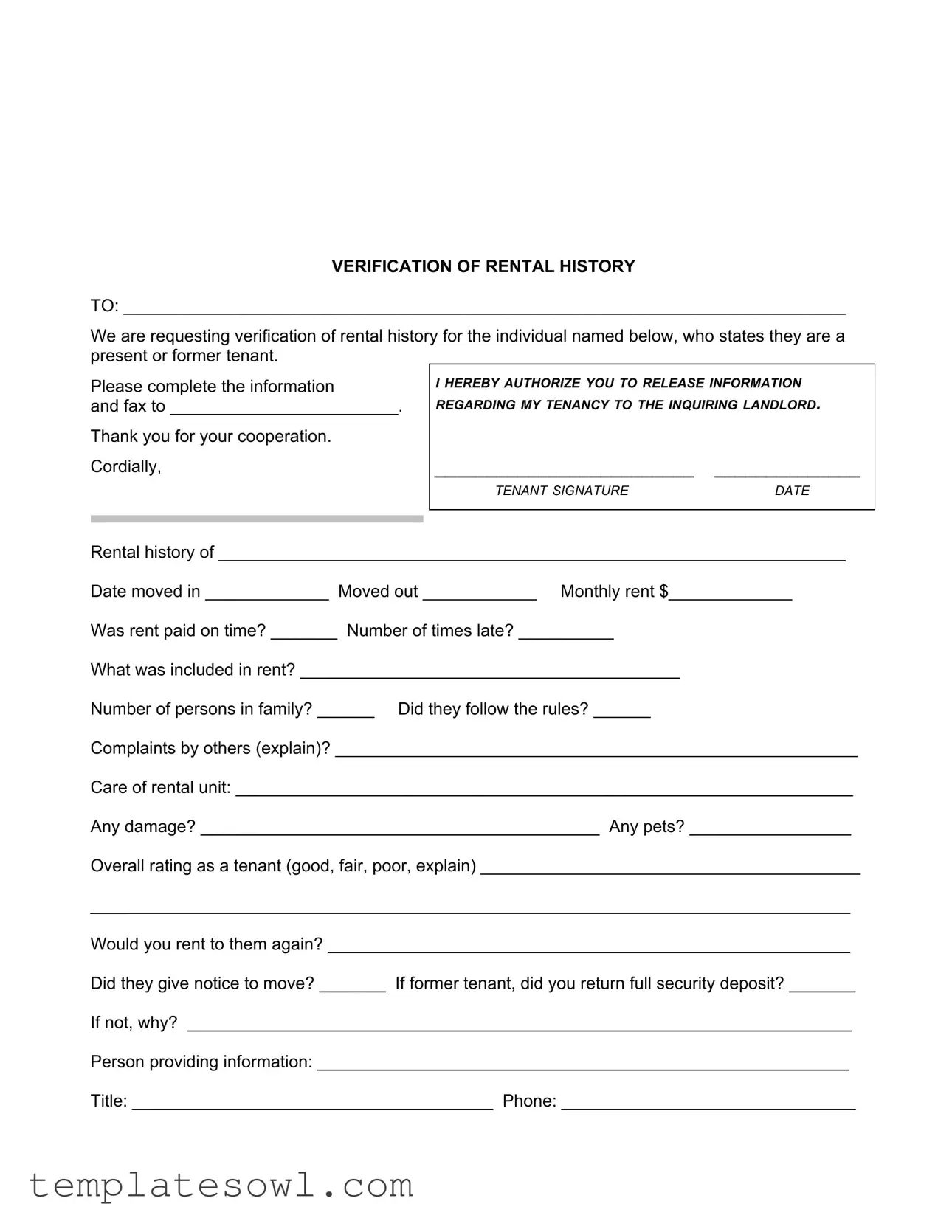 Fill Out Your Verification Rental Form