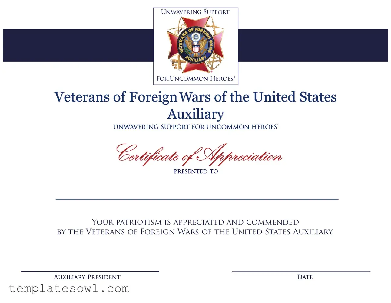 Fill Out Your Vfw Certificate Of Appreciation Form