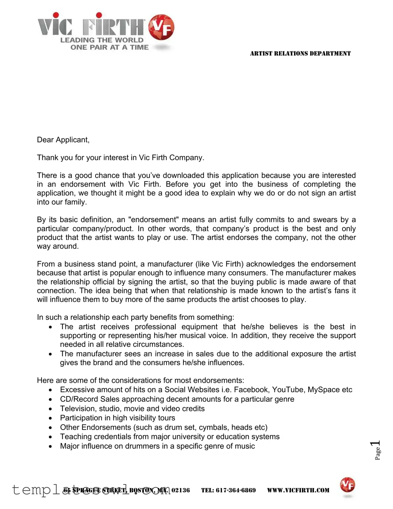 Fill Out Your Vic Firth Application Form