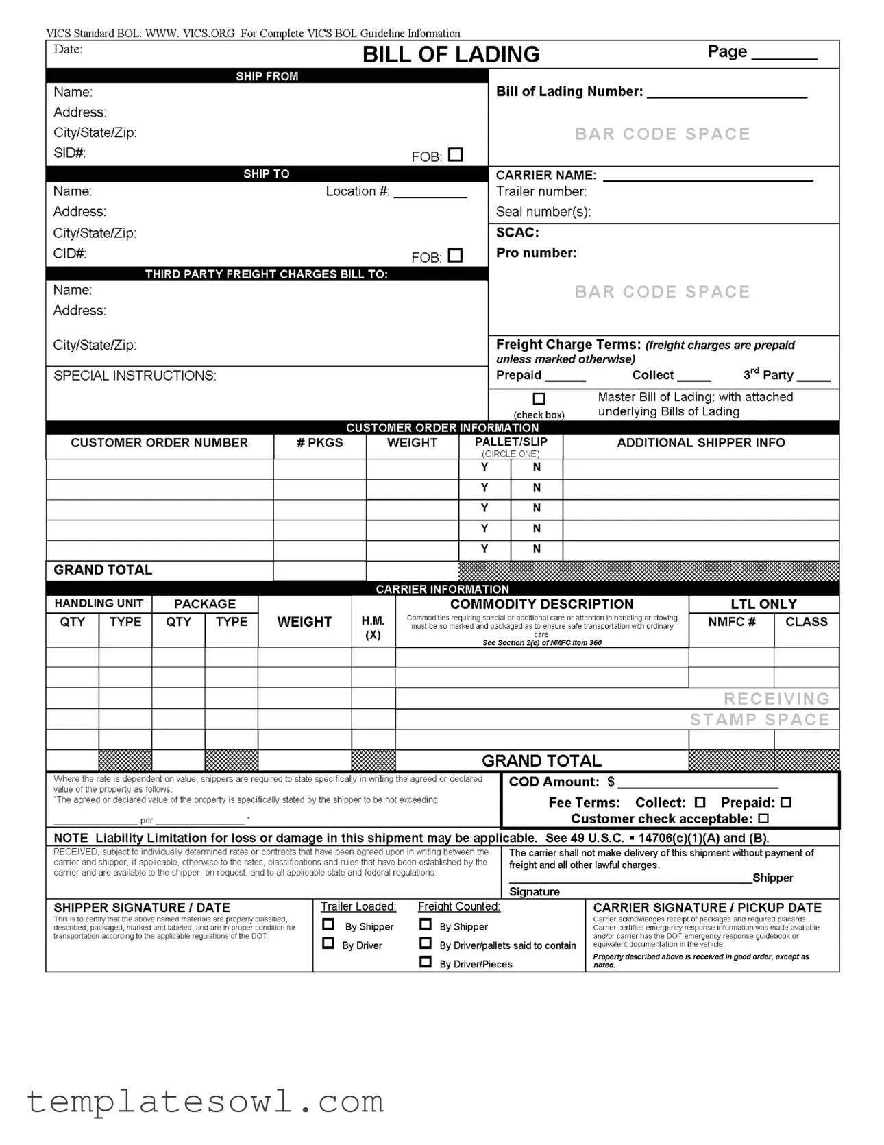 Fill Out Your Vics Bol Form
