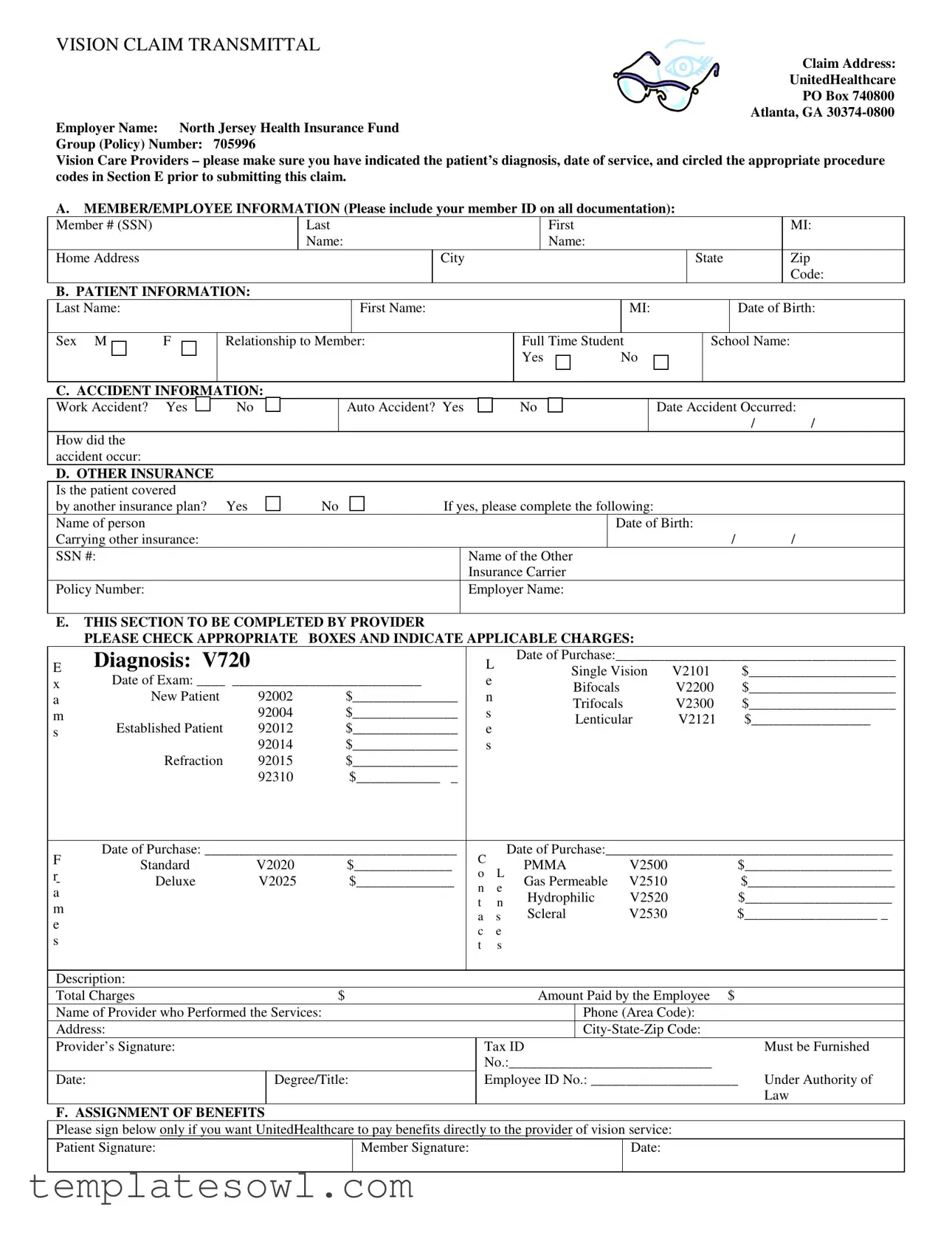 Fill Out Your Vision Claim Transmittal Form