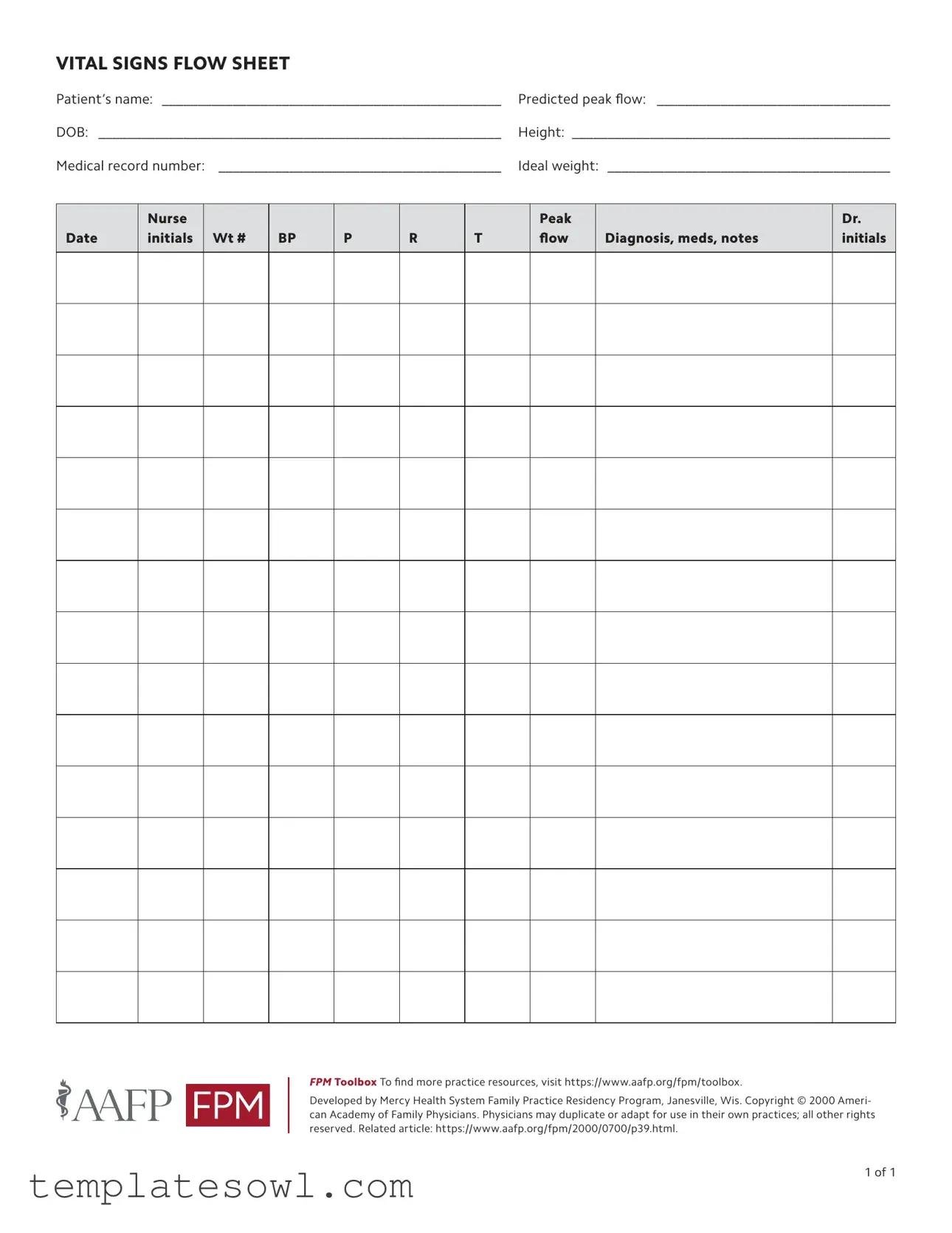 Fill Out Your Vital Signs Flow Sheet Form