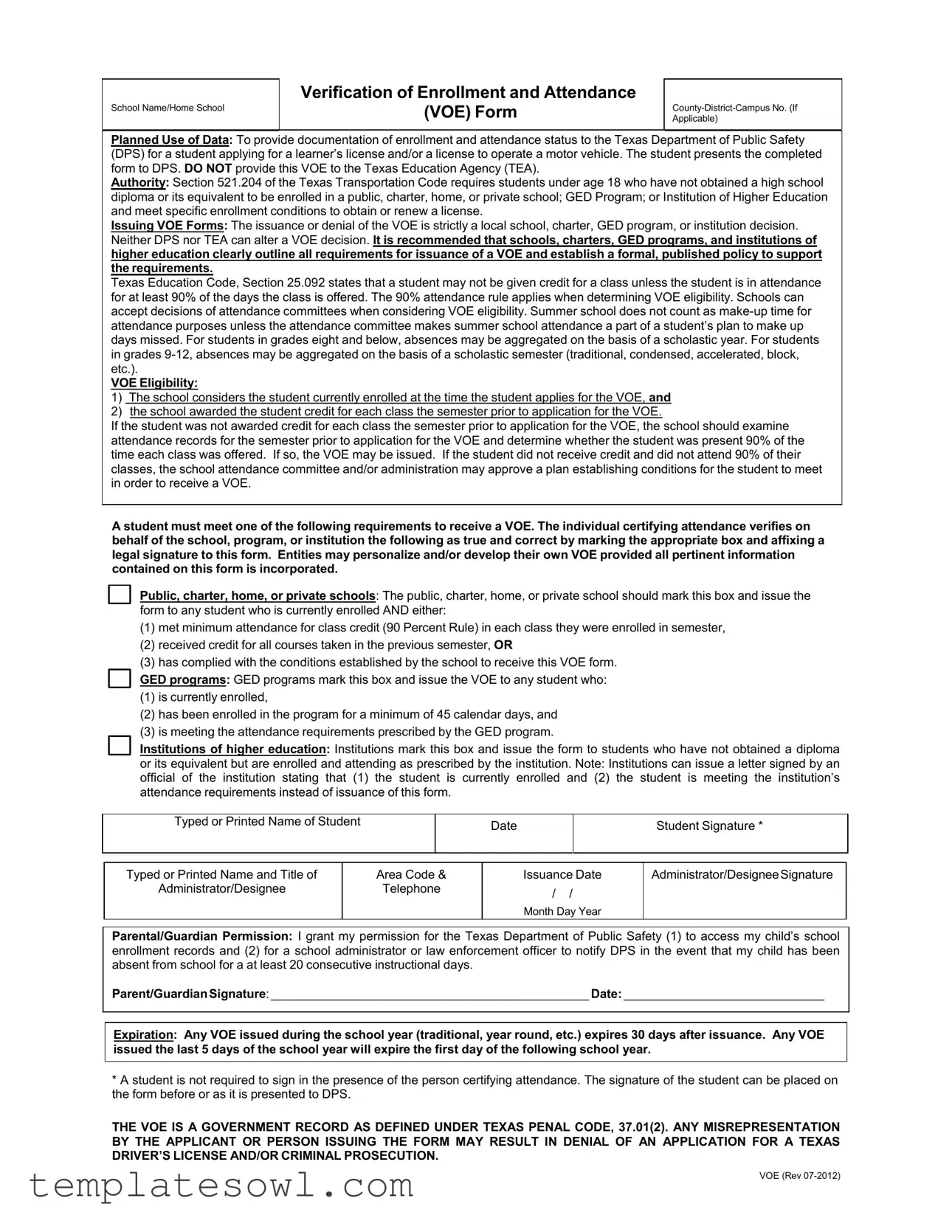 Fill Out Your Voe Form