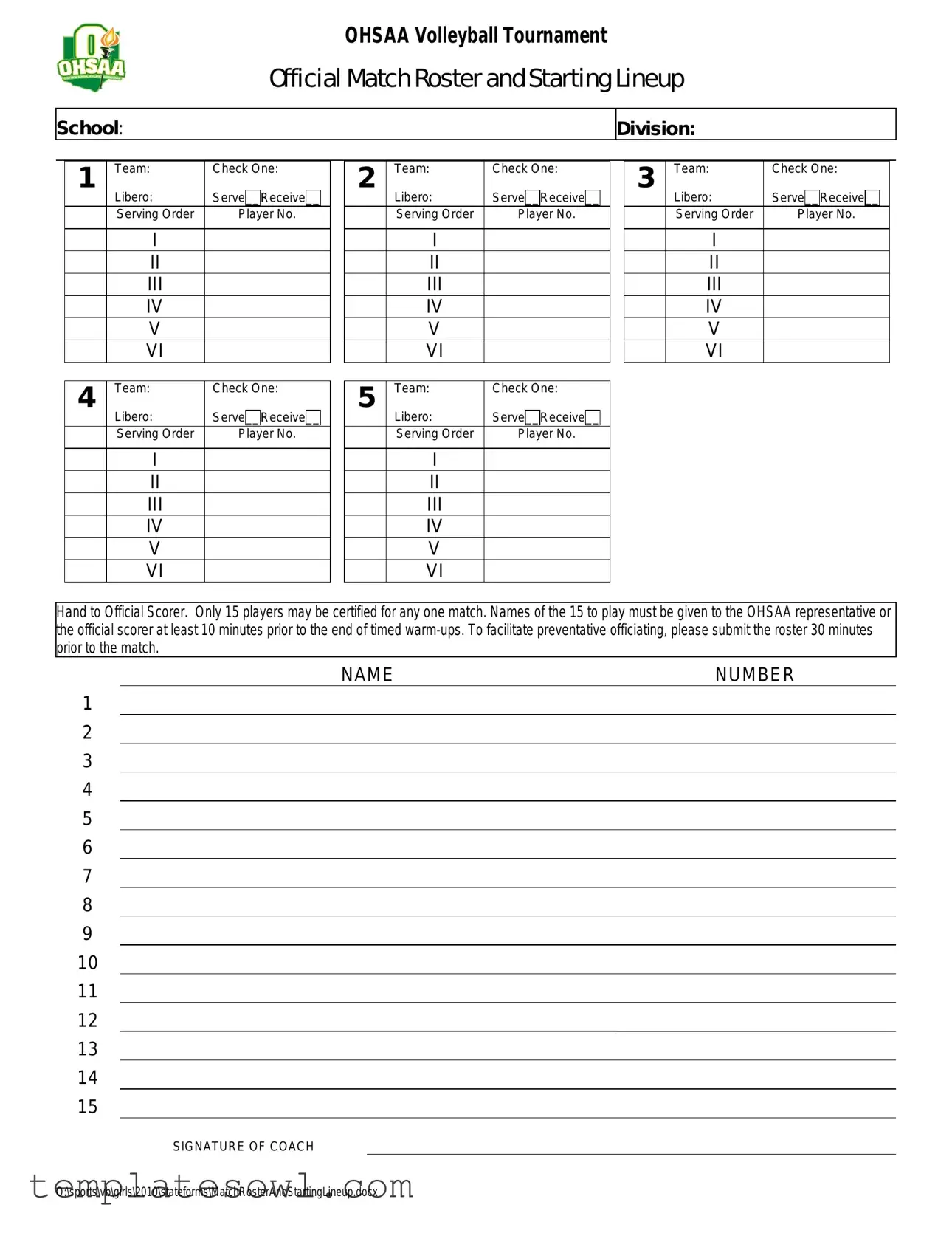 Fill Out Your Volleyball Official Lineup Form