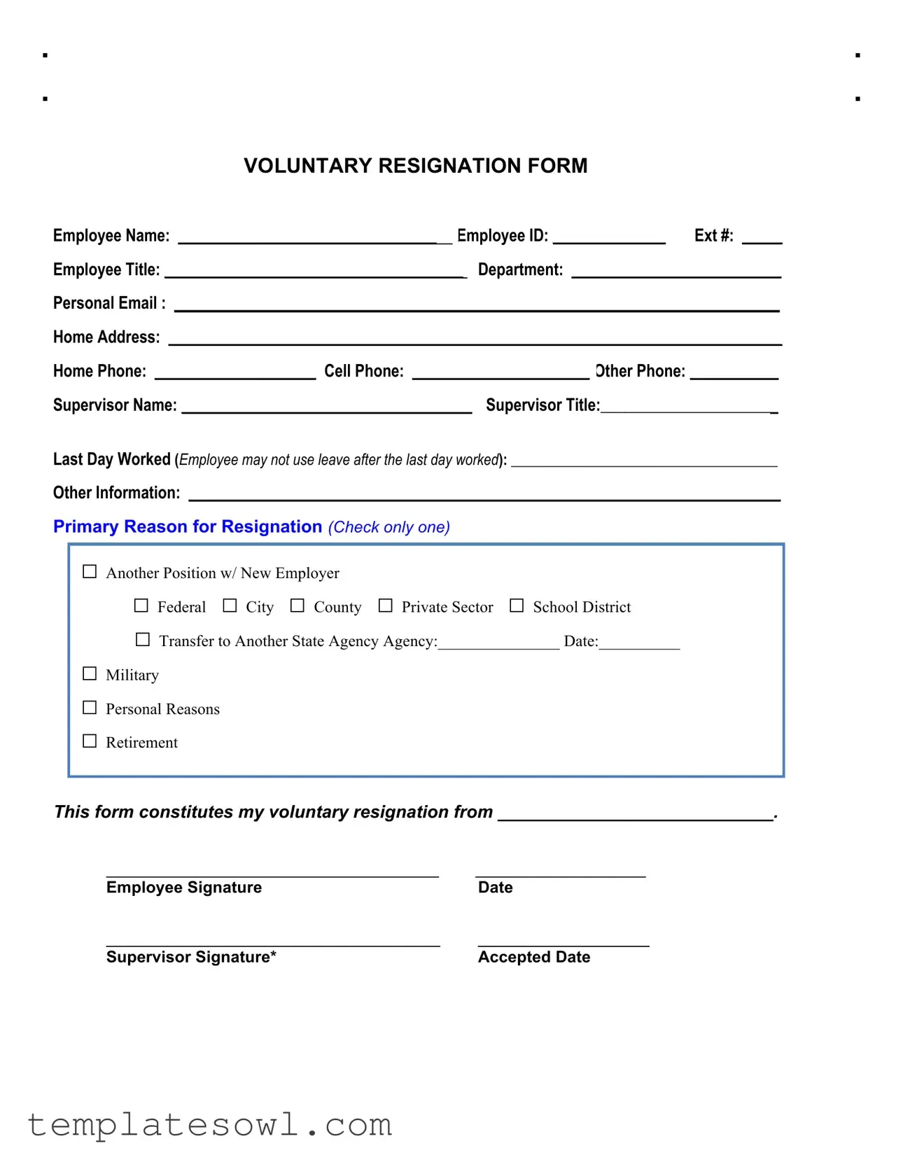 Fill Out Your Voluntary Resignation Form