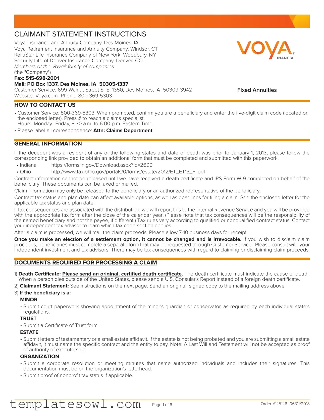 Fill Out Your Voya Claimant Statement Form