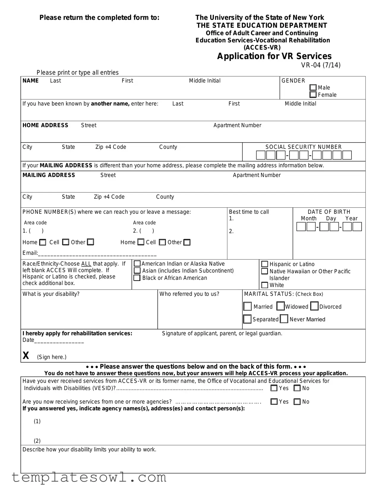 Fill Out Your Vr 04 Form