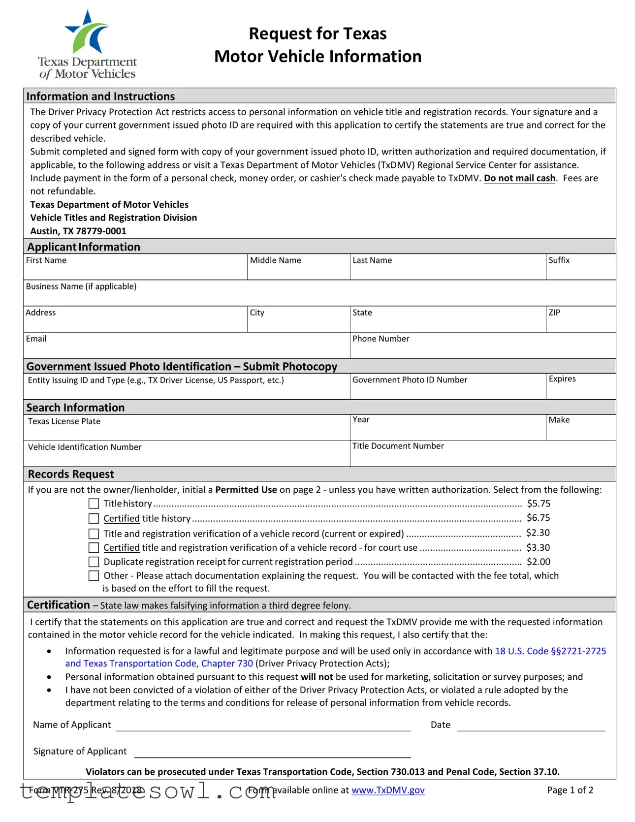 Fill Out Your Vtr 275 Form
