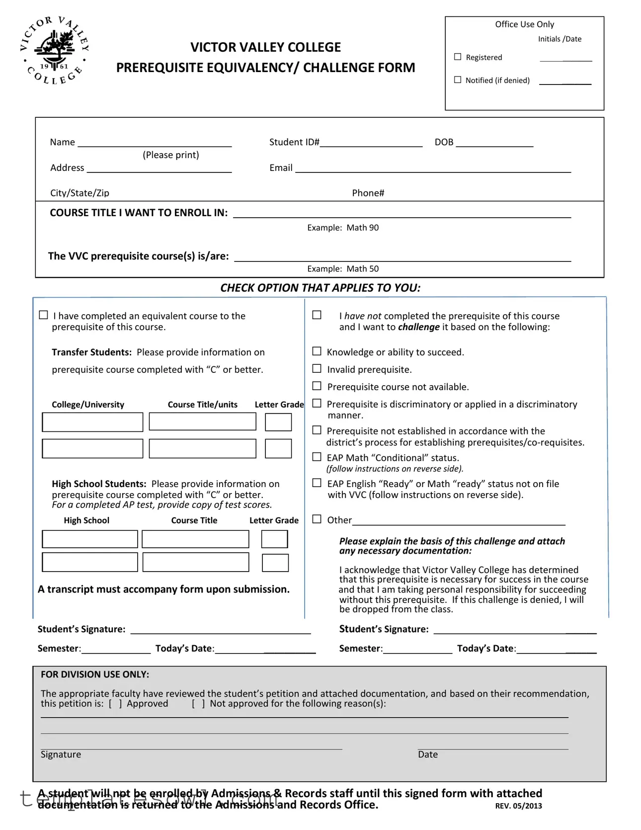 Fill Out Your Vvc Edu Form