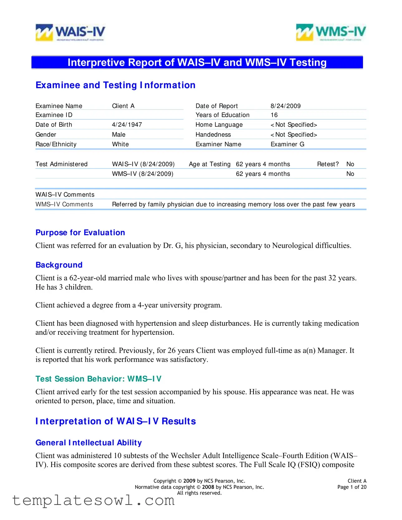 Fill Out Your Wais Iv Report Form