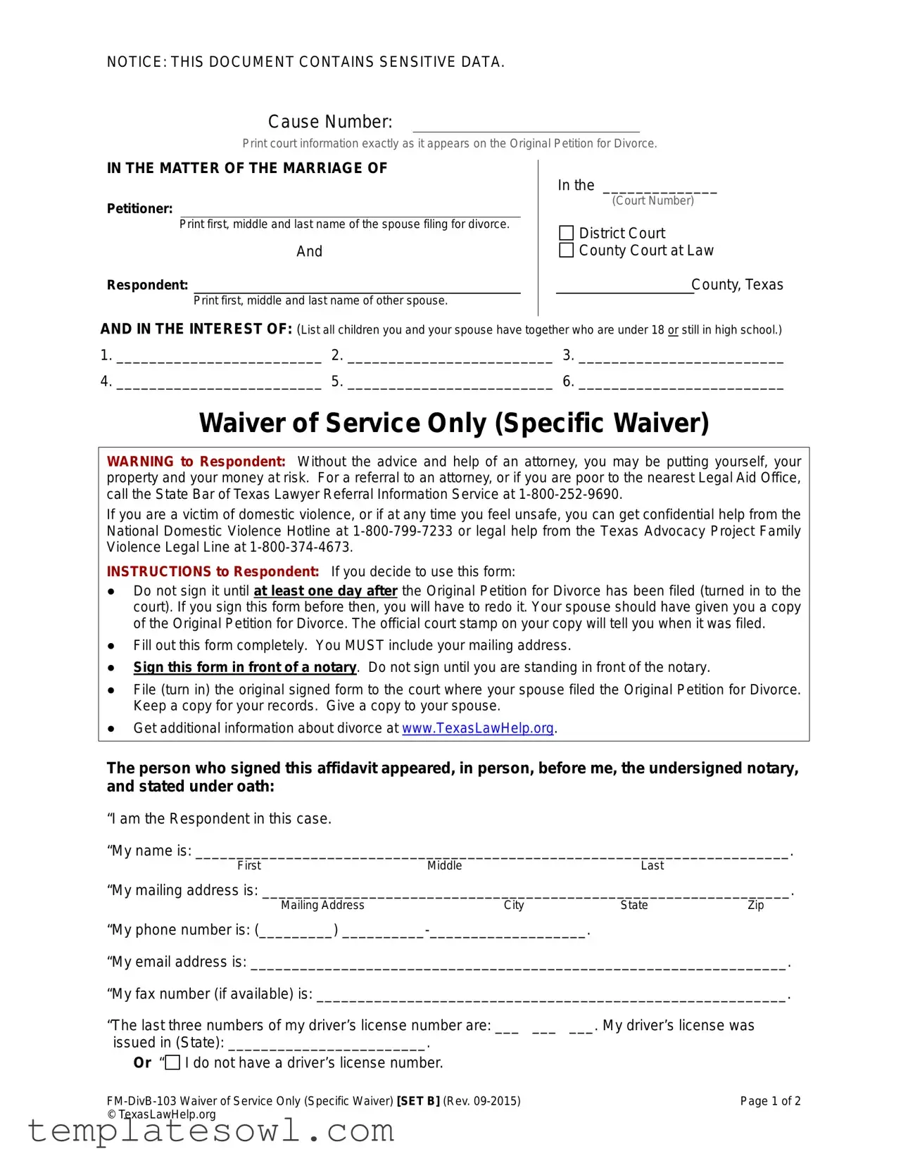 Fill Out Your Waiver Service Form