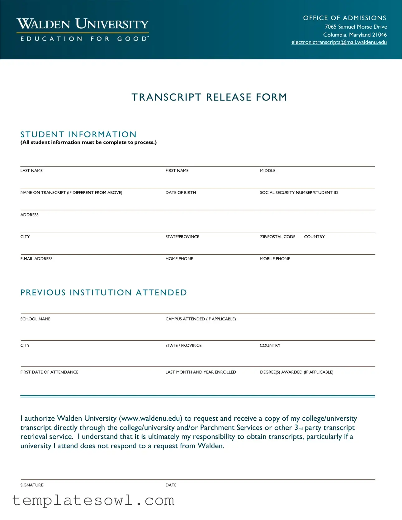 Fill Out Your Walden University Transcripts Form