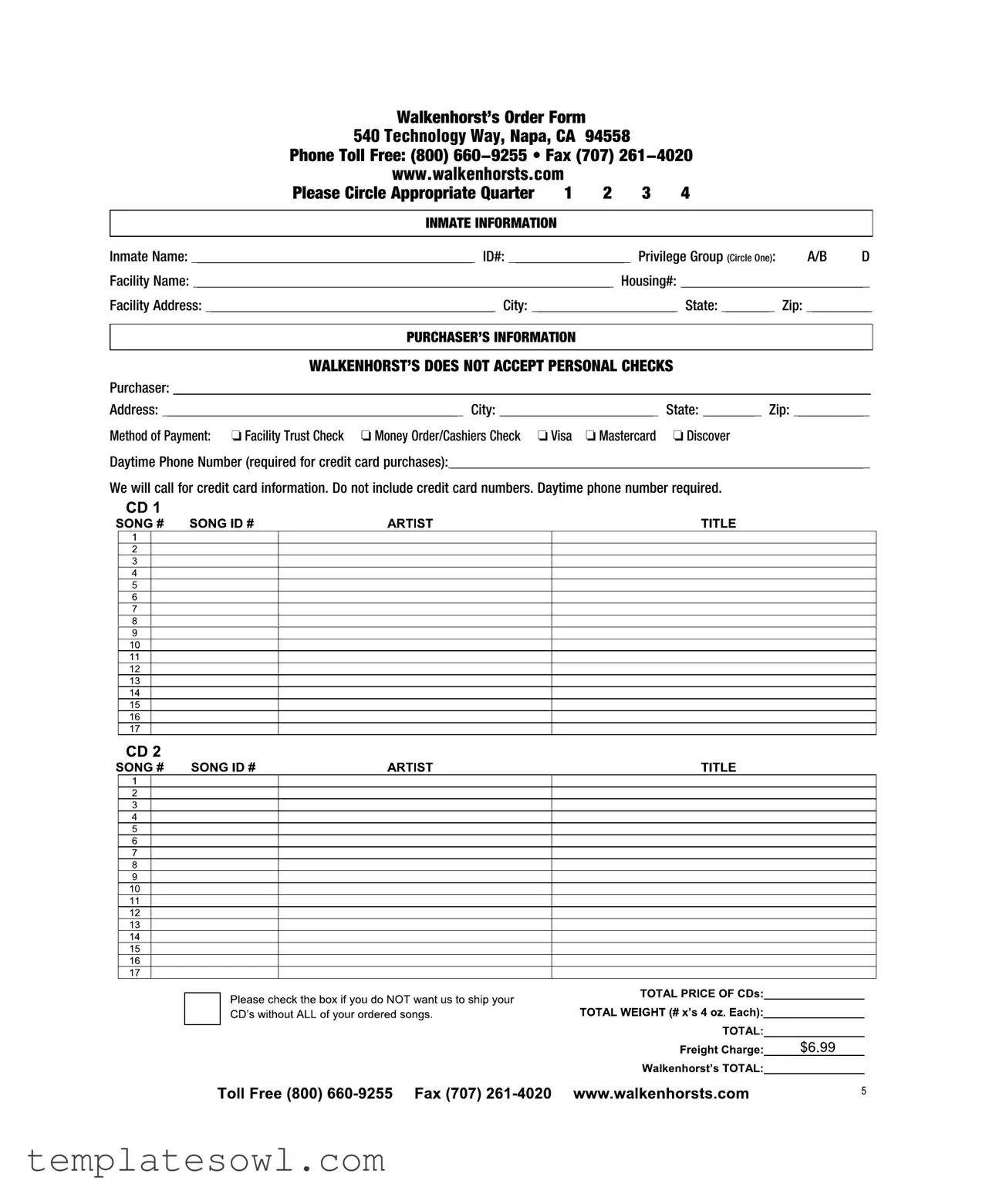 Fill Out Your Walkenhorst Order Form