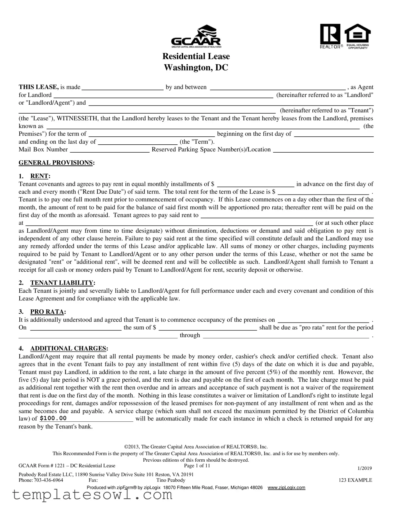 Fill Out Your Washington Dc Residential Lease Agreement Form