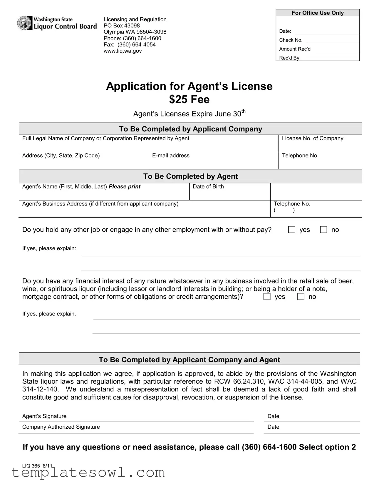 Fill Out Your Washington Liq 365 Form