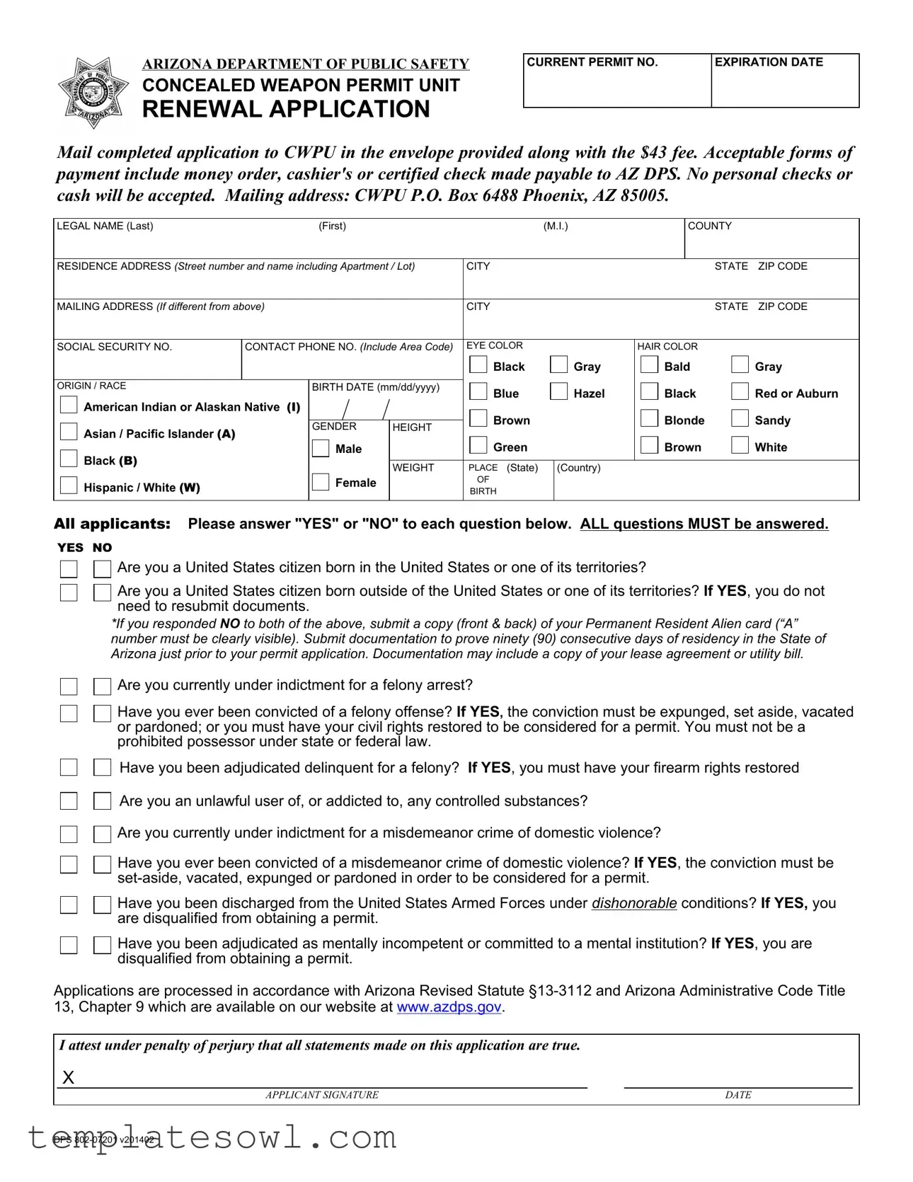 Fill Out Your Weapon Permit Renewal Application Form