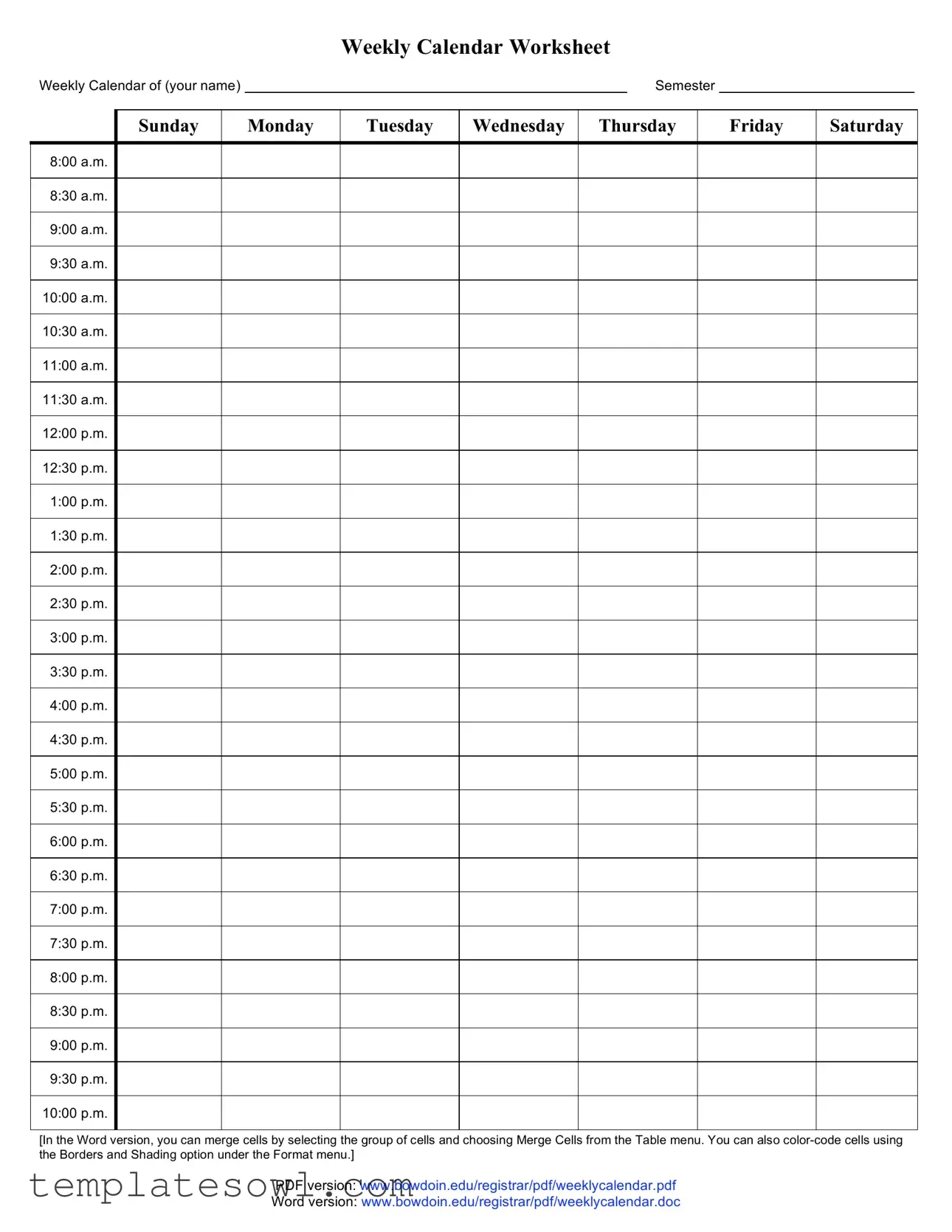 Fill Out Your Weekly Calendar Form