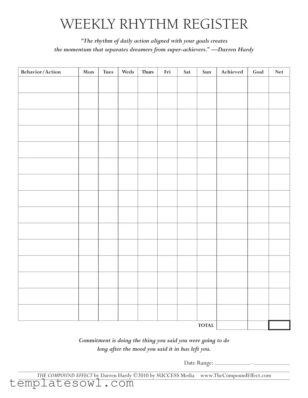 Fill Out Your Weekly Register Form