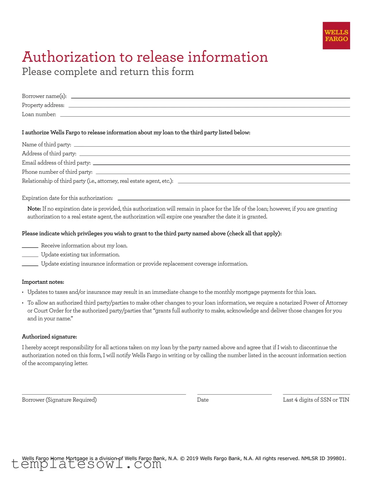 Fill Out Your Wells Fargo Authorization Form