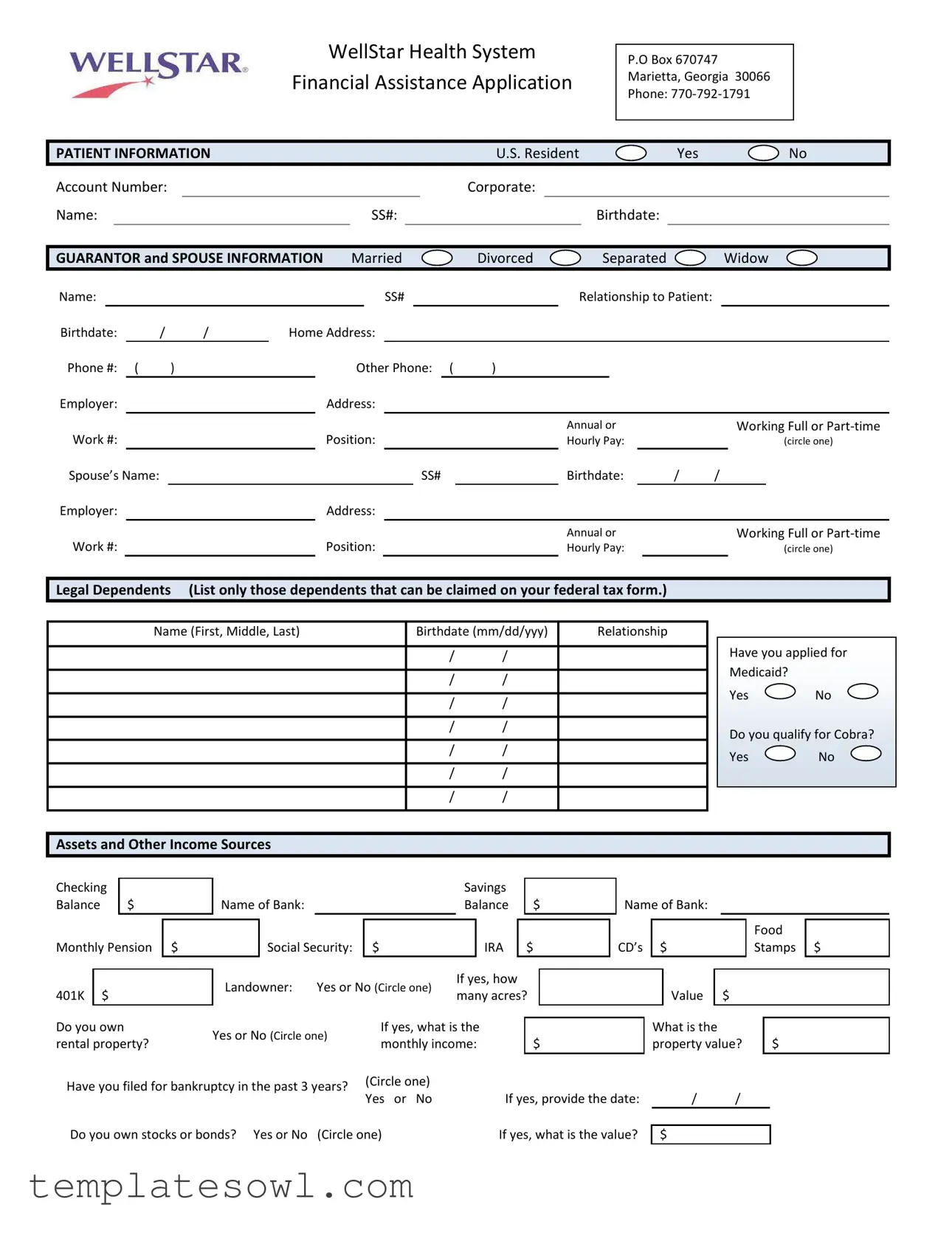 Fill Out Your Wellstar Financial Assistance Application Form