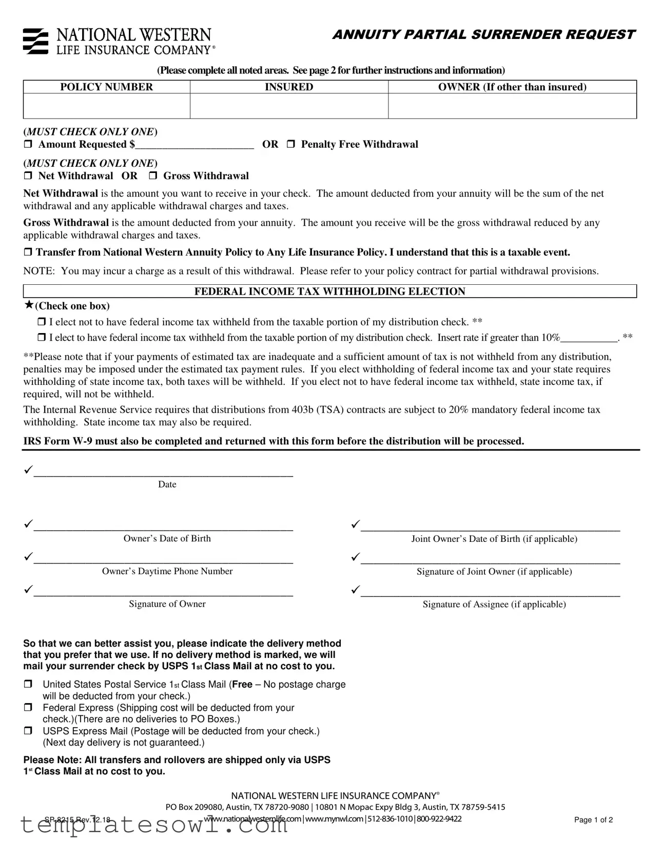 Fill Out Your Western National Annuity Form