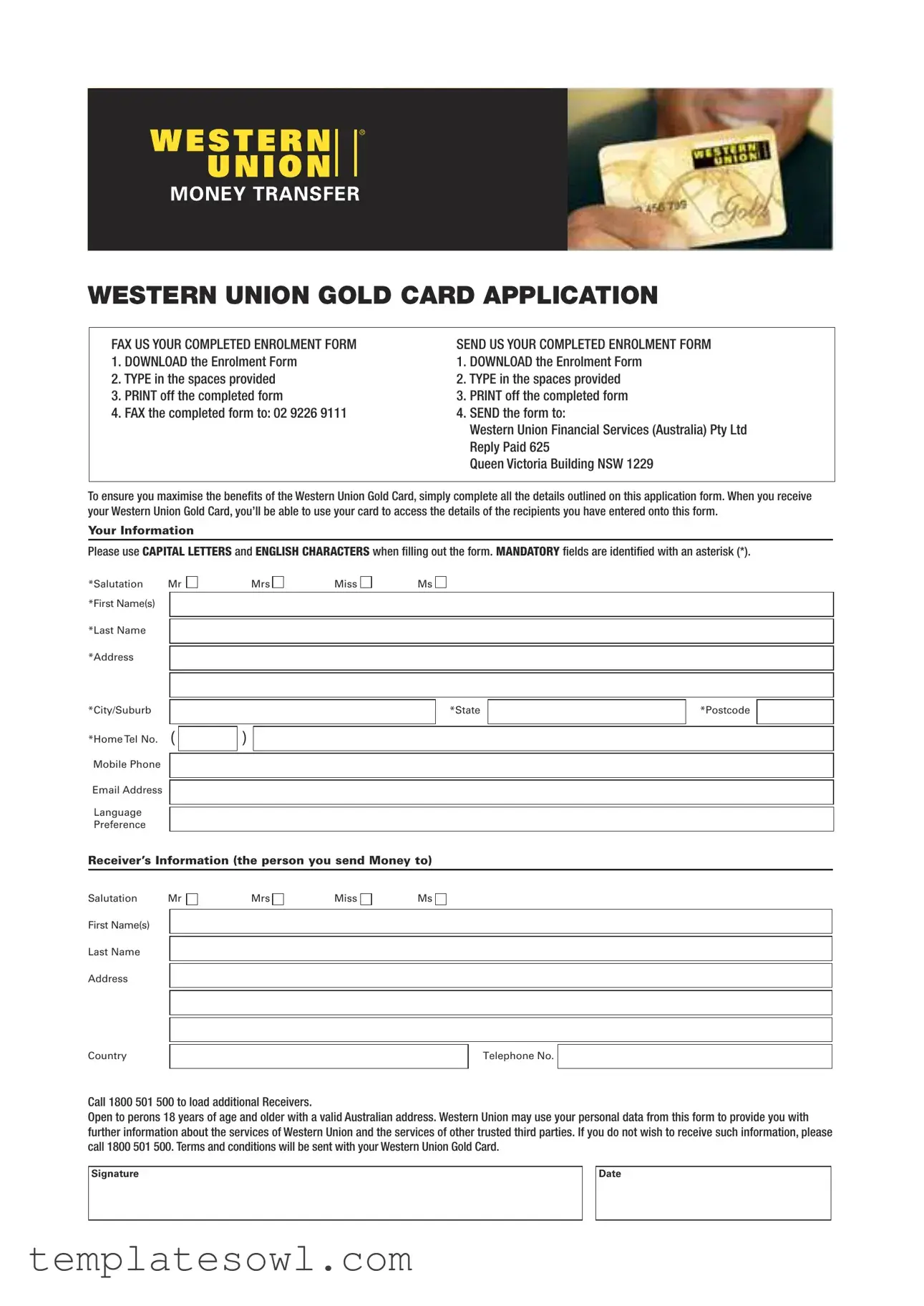 Fill Out Your Western Union Gold Card Apply Form