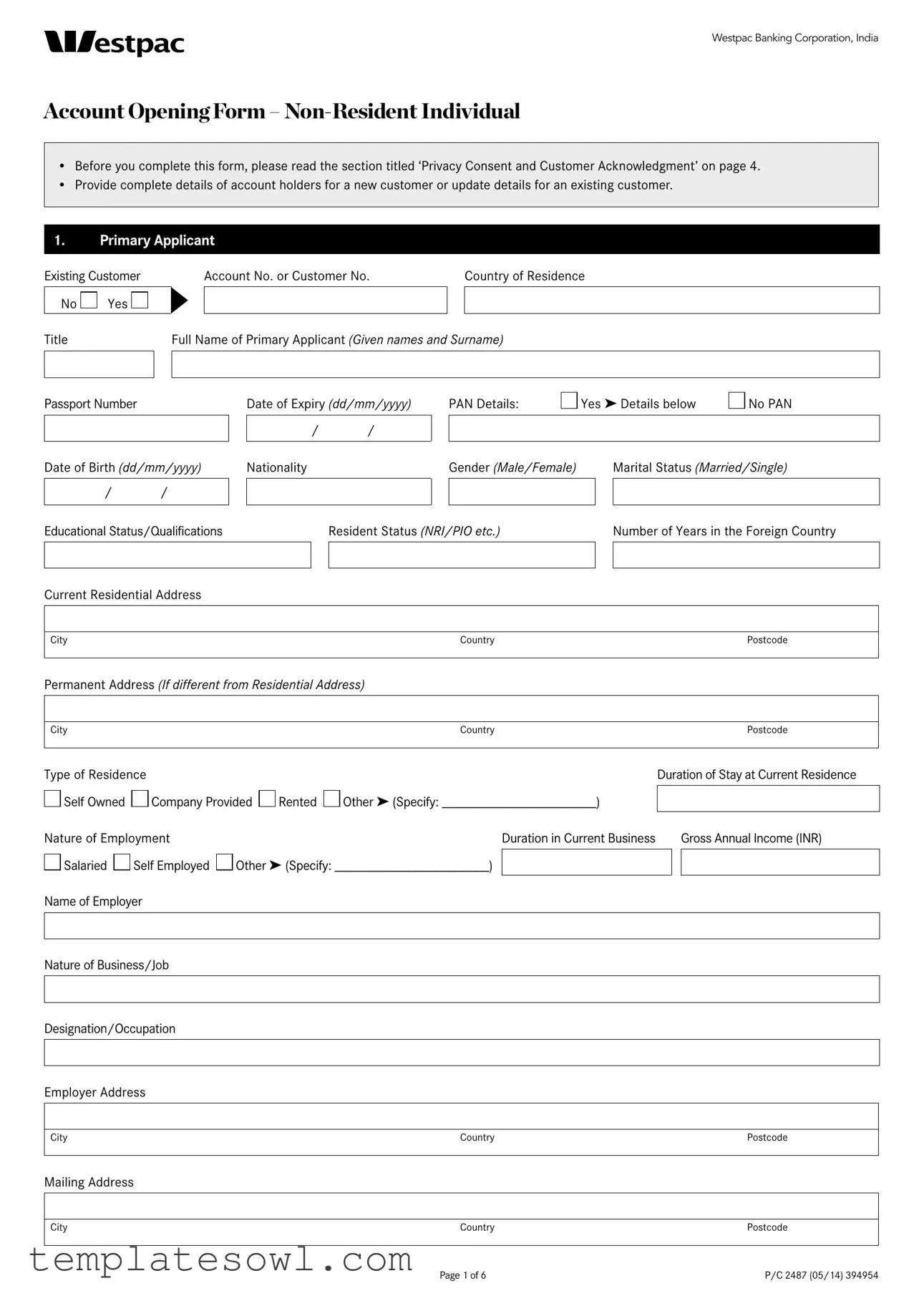 Fill Out Your Westpac New Account Application Form