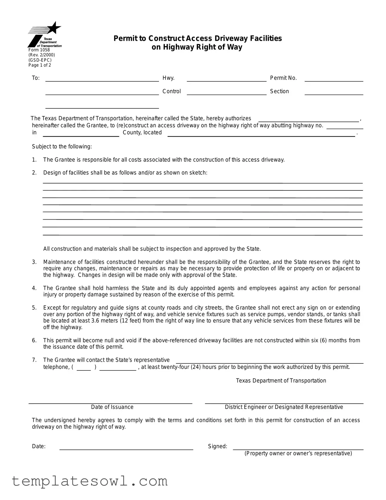 Fill Out Your What Does Txdot Row Permit Look Like Form