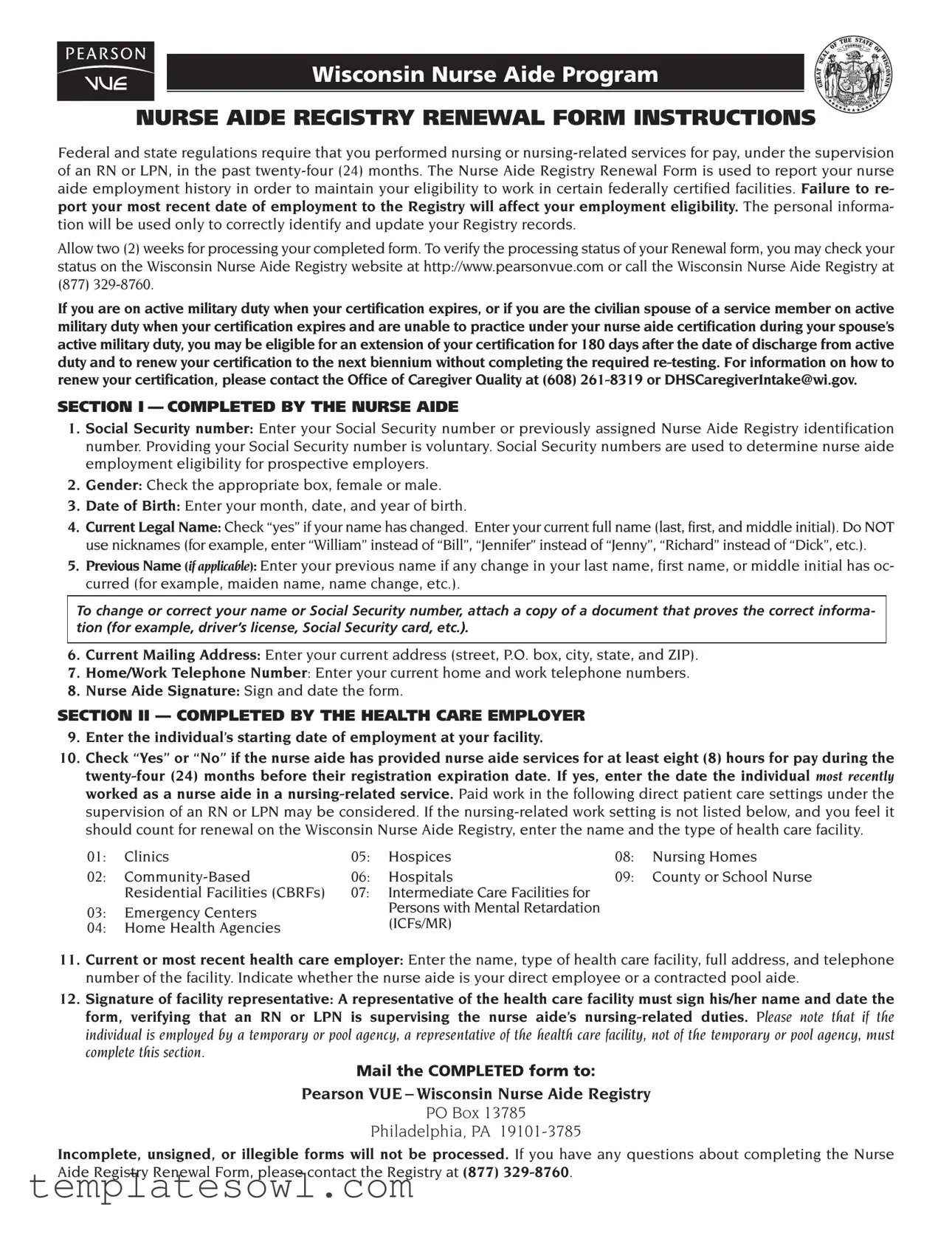 Fill Out Your Wi Nurse Aide Renewal Form