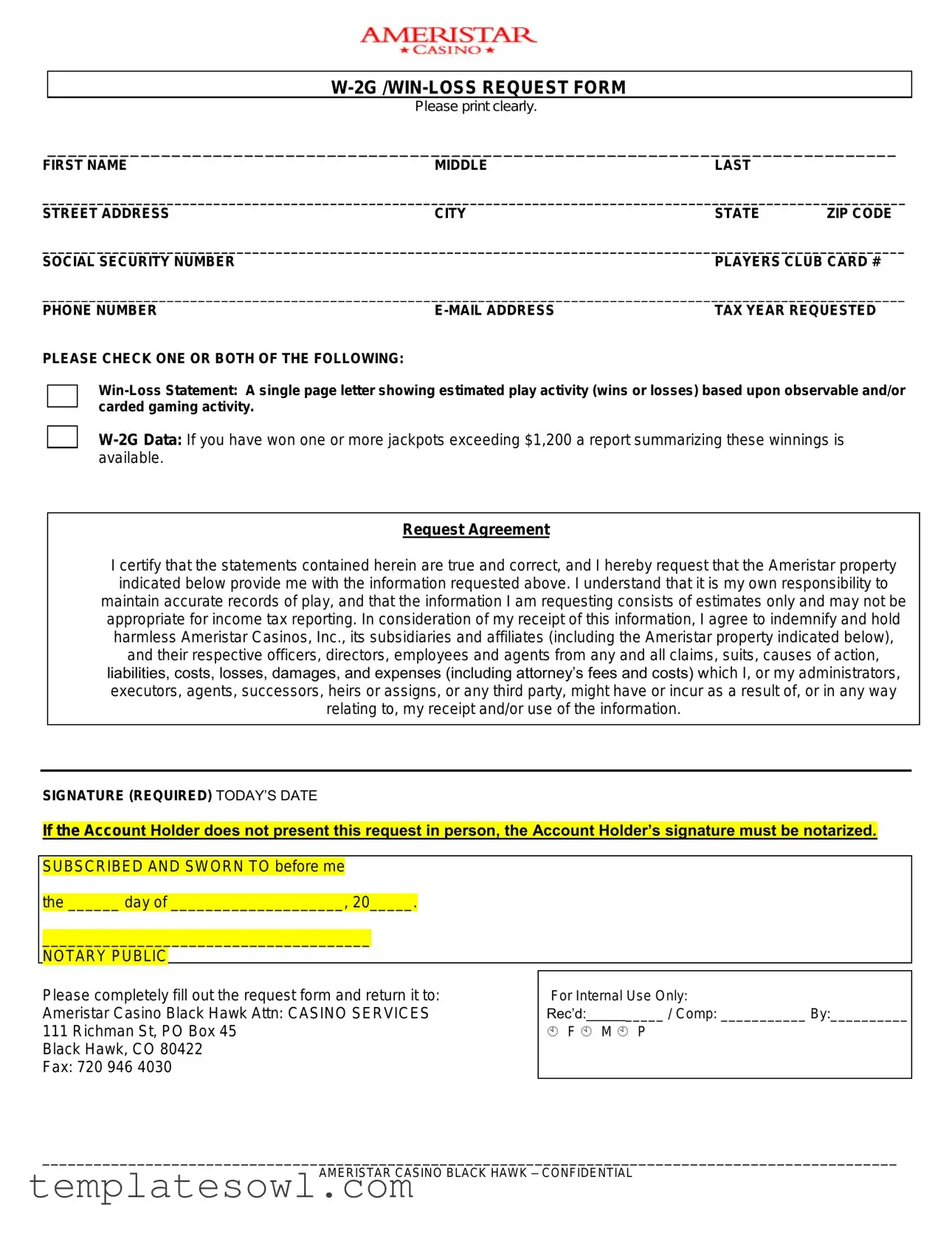 Fill Out Your Win Loss Ameristar Form