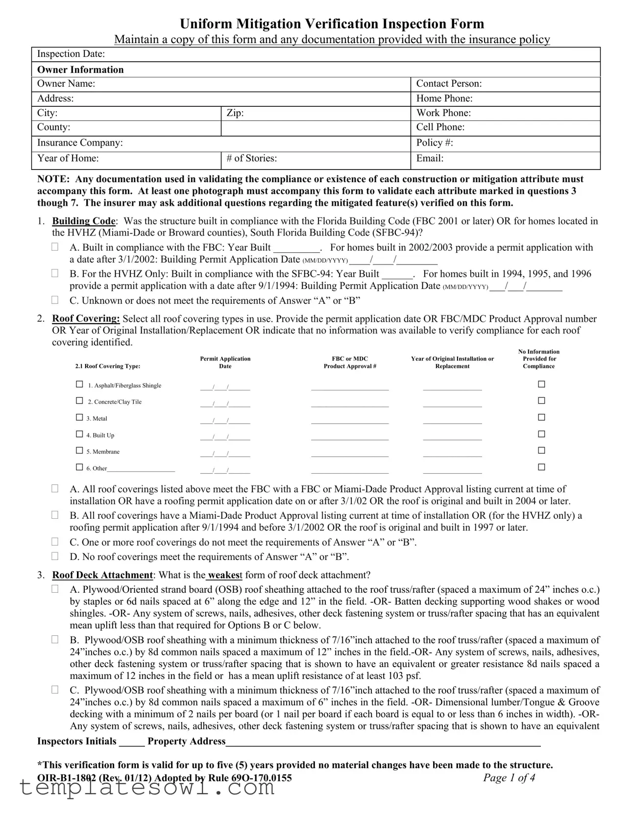 Fill Out Your Wind Mitigation Form