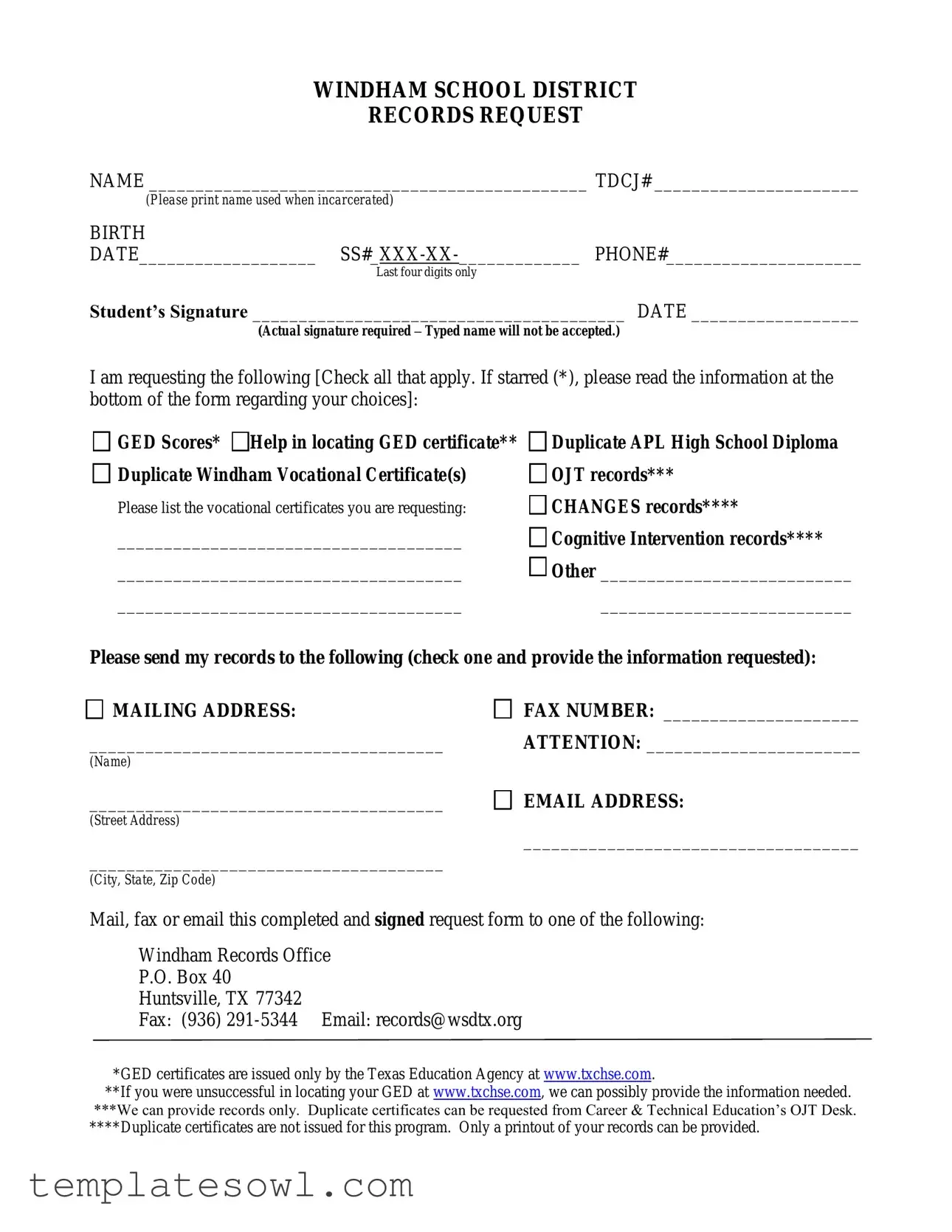 Fill Out Your Windham School District Records Request Form