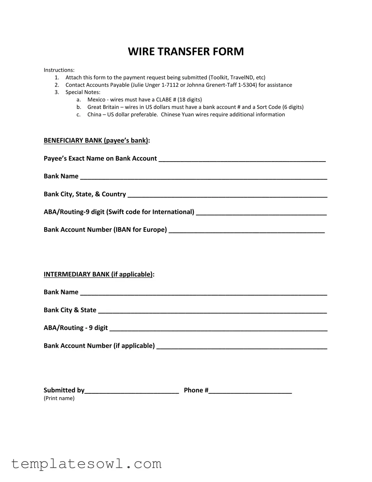 Fill Out Your Wire Transfer Form