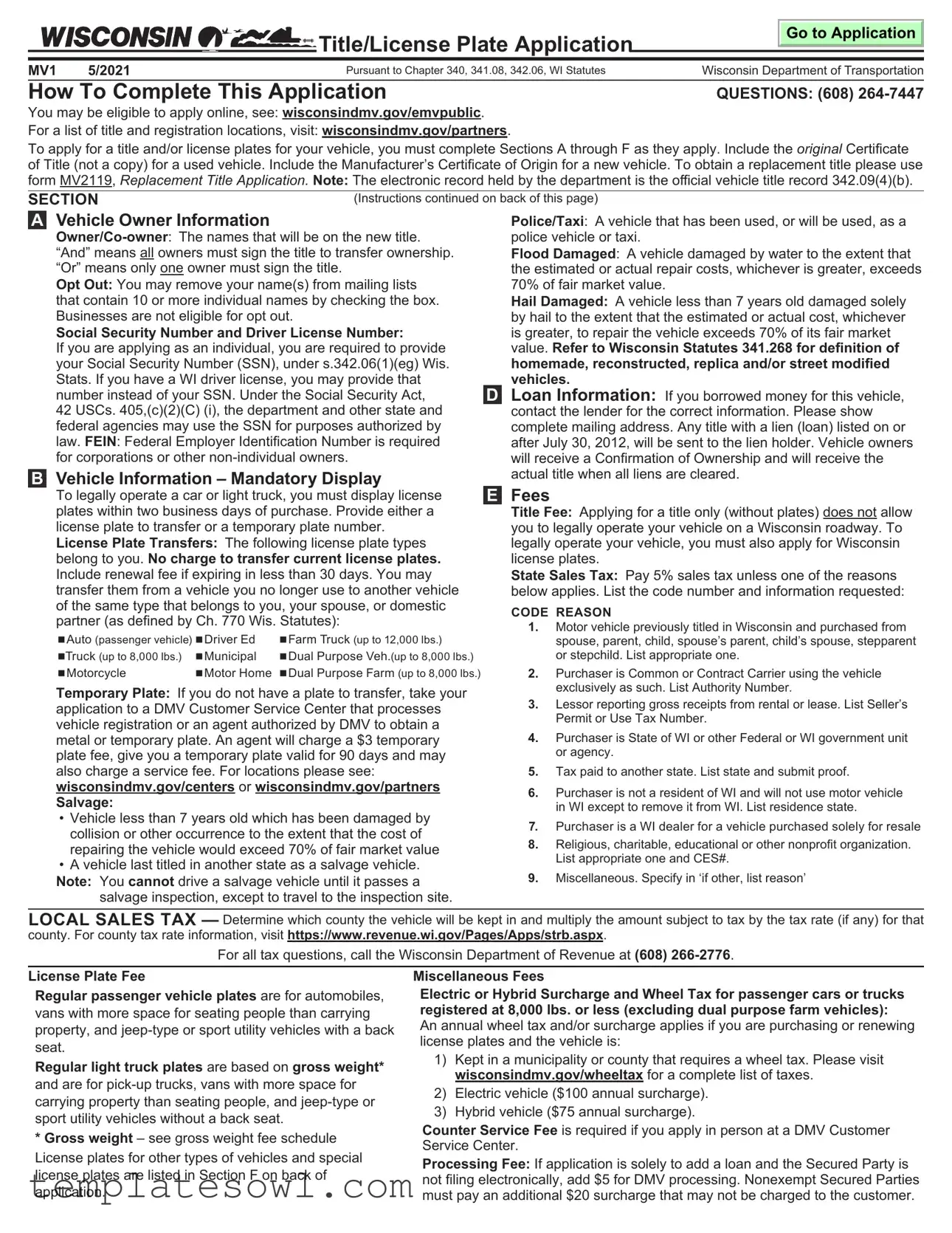 Fill Out Your Wisconsin Dmv Mv1 Form