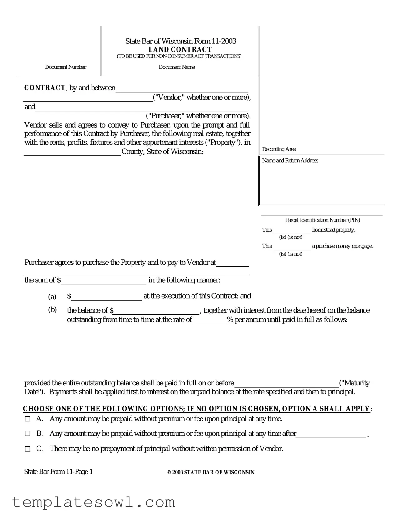 Fill Out Your Wisconsin Land Contract Form
