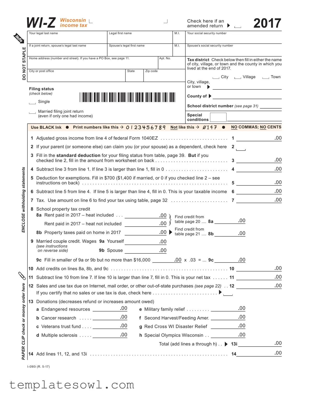 Fill Out Your Wisconsin Wi Z Form