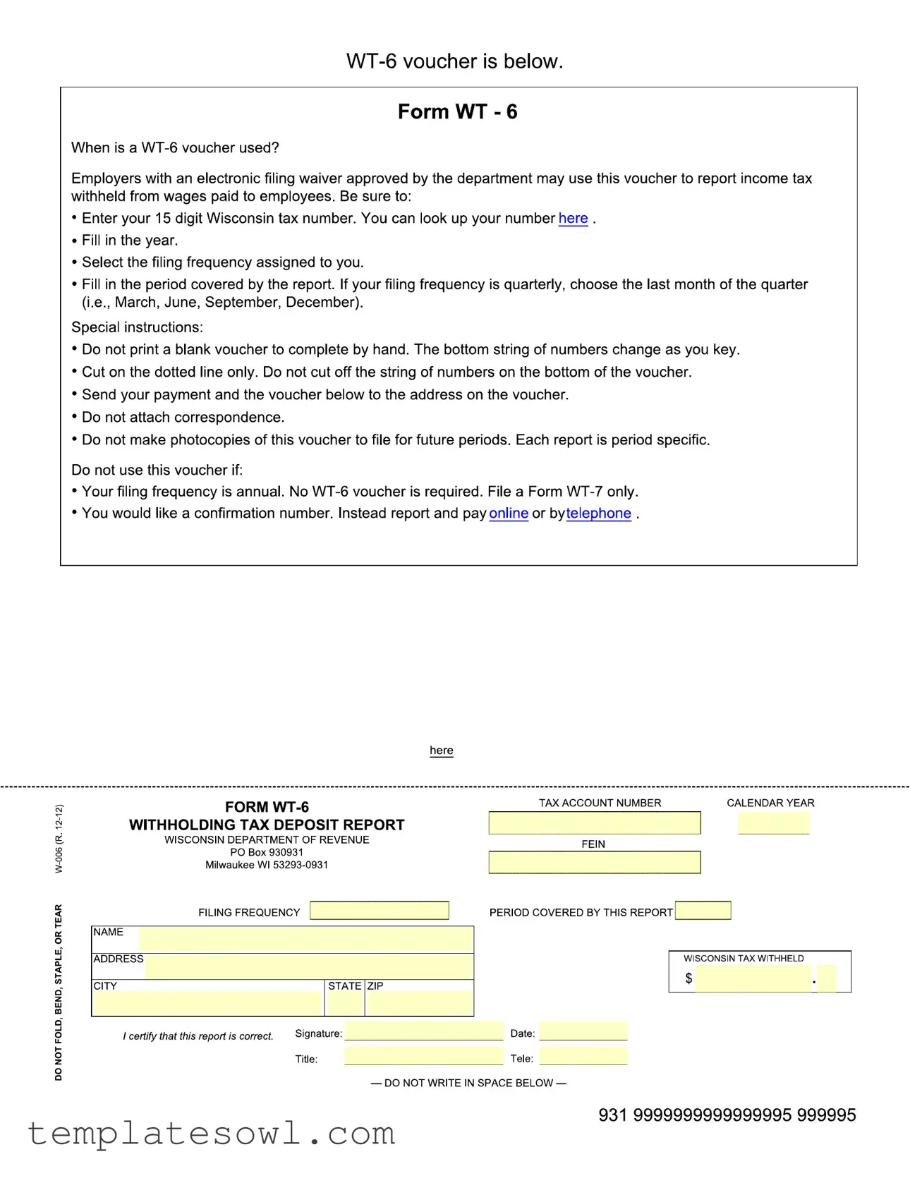Fill Out Your Wisconsin Wt 6 Withholding Form