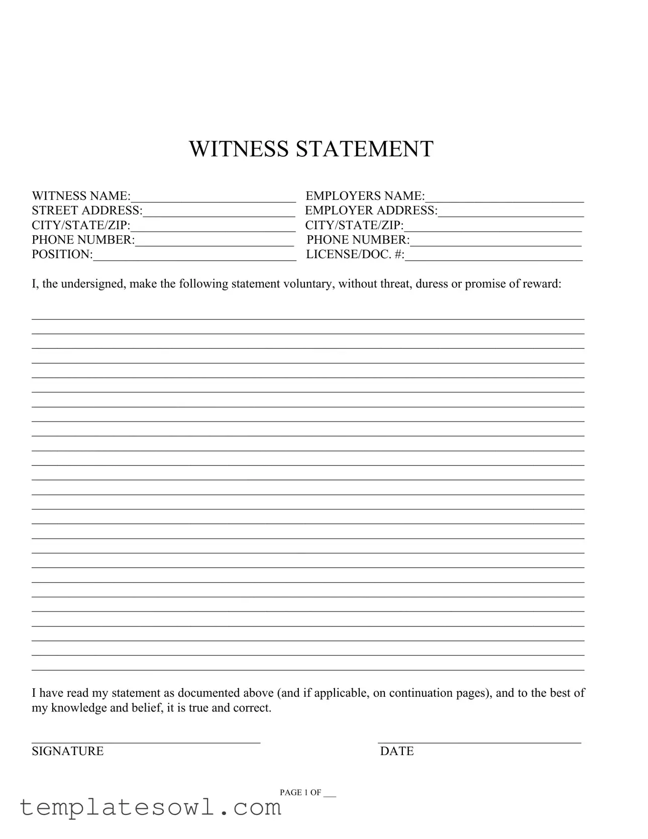 Fill Out Your Witness Statement Form