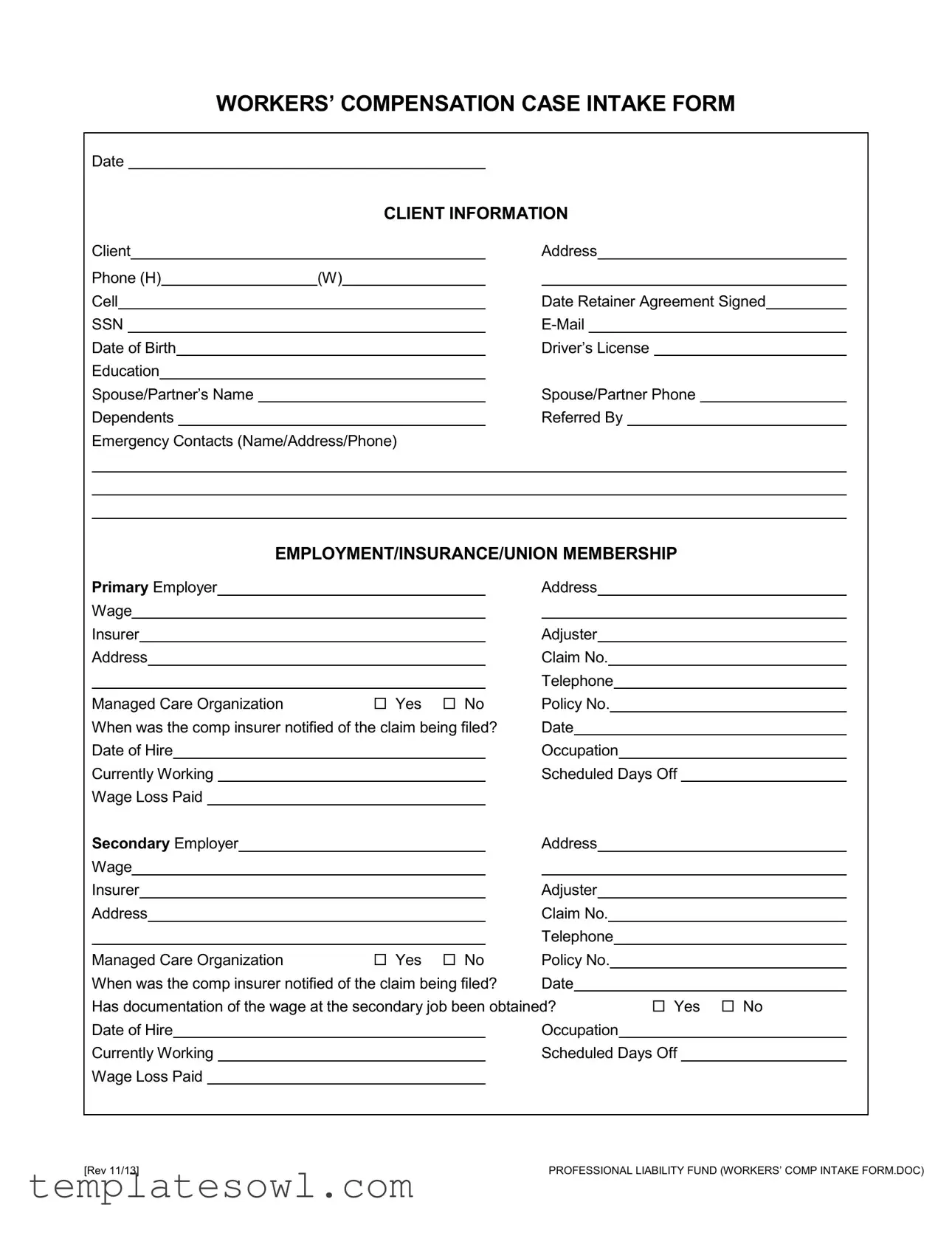 Fill Out Your Workers Compensation Intake Form